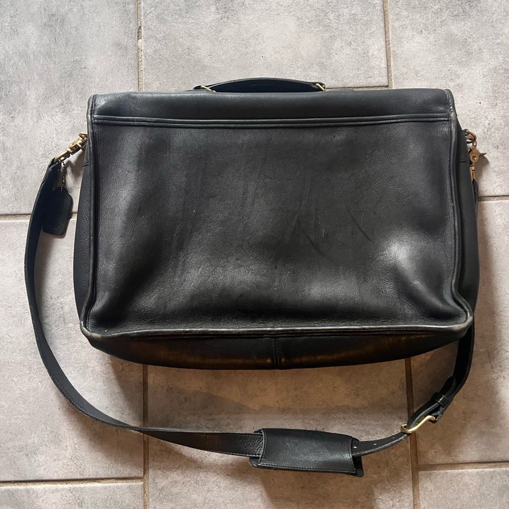 Vintage Coach Morgan Black Leather Briefcase with Coach Storage Bag - Picture 4 of 8